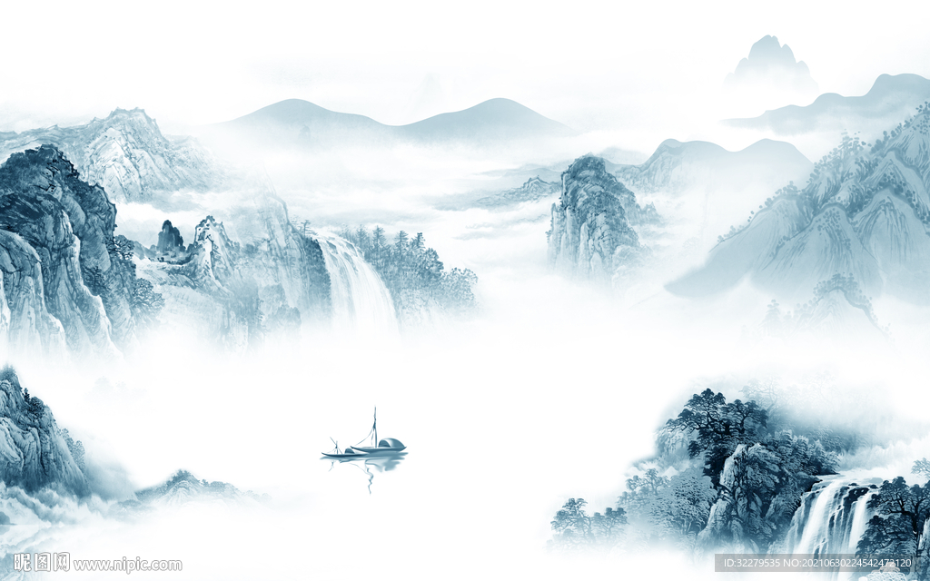 中国风意境客厅山水 TIF分层