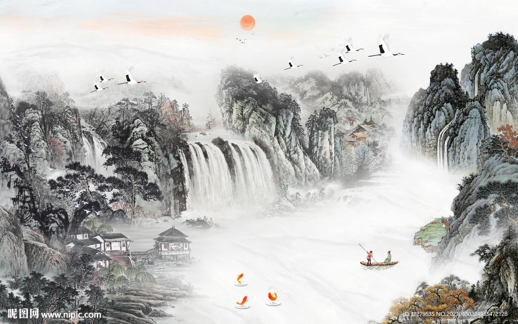 现代 意境客厅山水 TIF分层