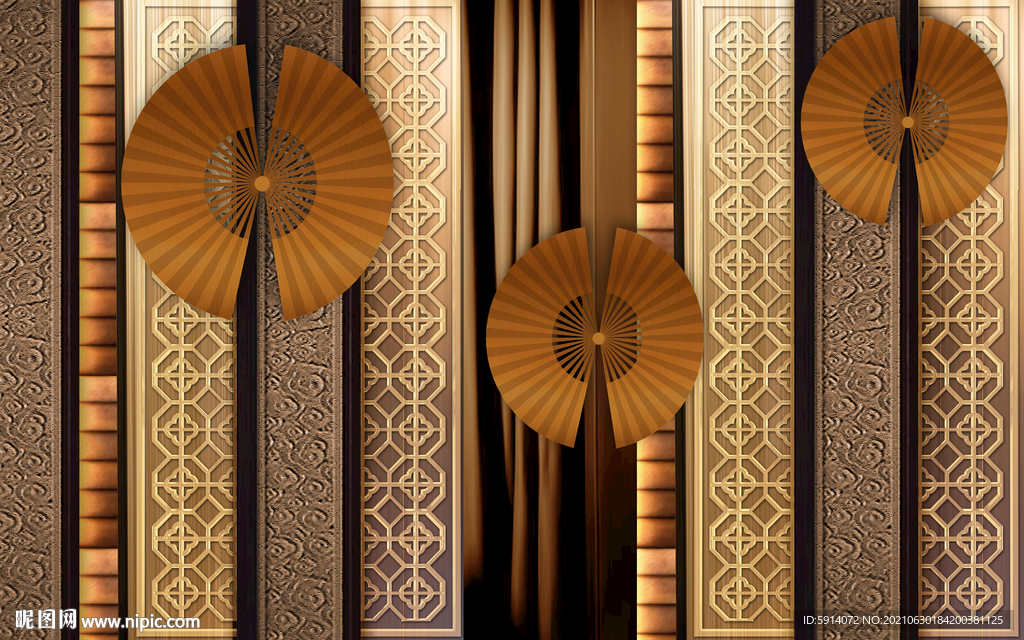 装饰画 扇子 新中式