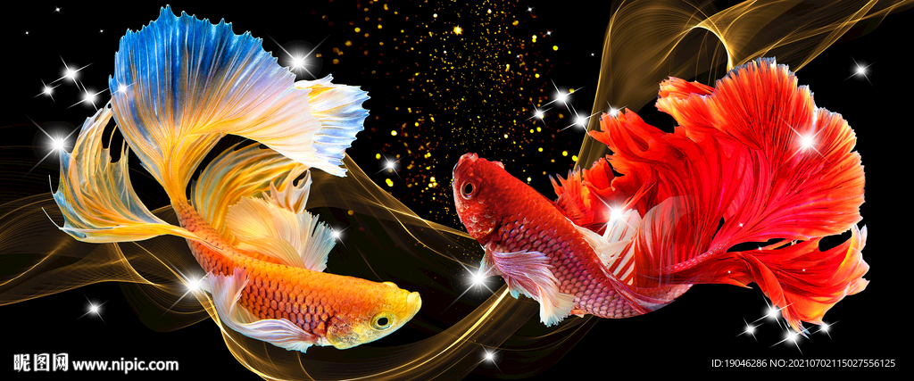 时尚孔雀鱼轻奢装饰画