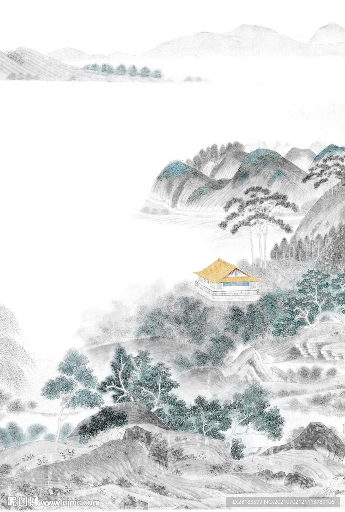 现代抽象山水画国潮风高清