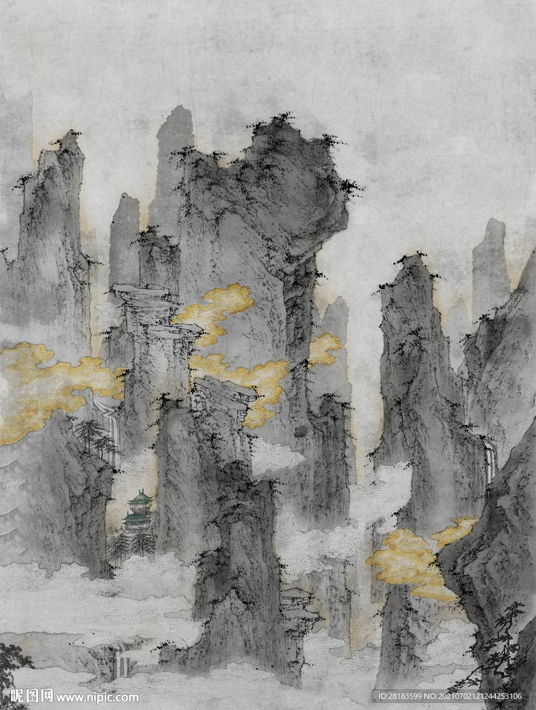 现代抽象山水画国潮风高清