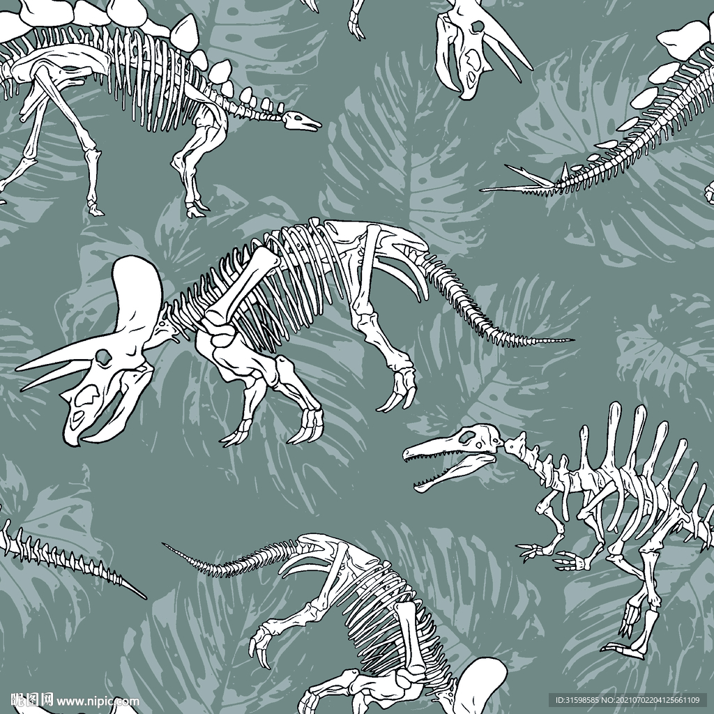 恐龙 骨头 数码印花 