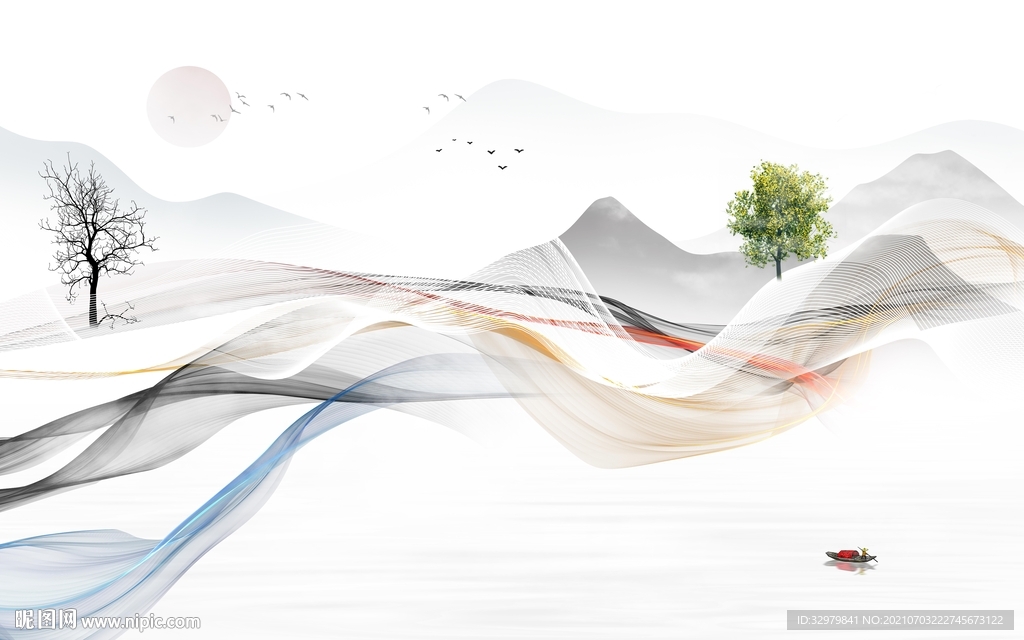 中国风现代山水画 TIF分层图