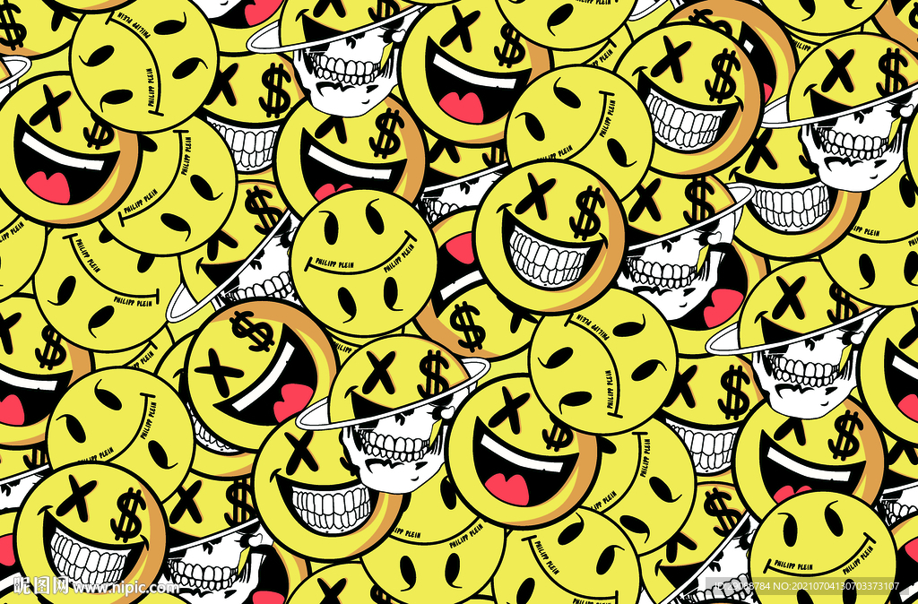 大牌花 数码印花 笑脸