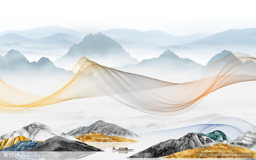 高清大气中式山水 TIF分层