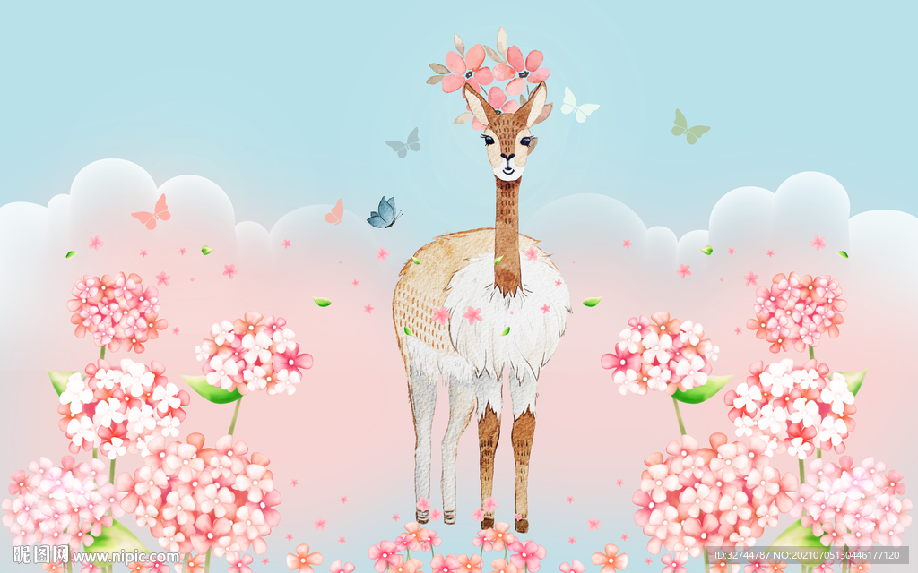 小清新花卉长颈鹿装饰画