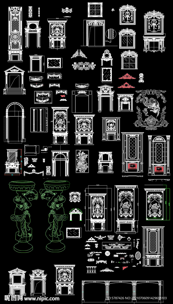 石材壁炉背景墙CAD图库