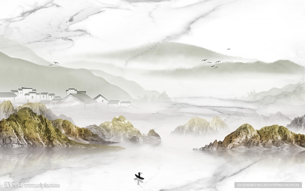 高档山水背景墙 TIF分层画