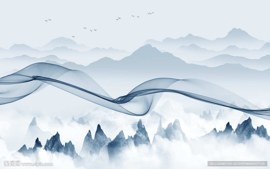 中式山水背景墙 TIF分层画