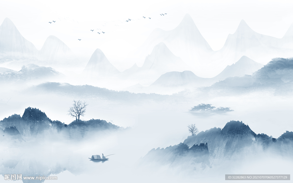 高清山水背景墙 TIF分层画