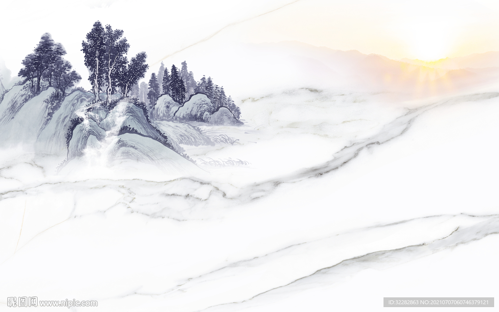 最新山水背景墙 TIF分层画
