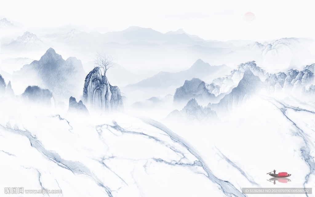 新款山水背景墙 TIF分层画