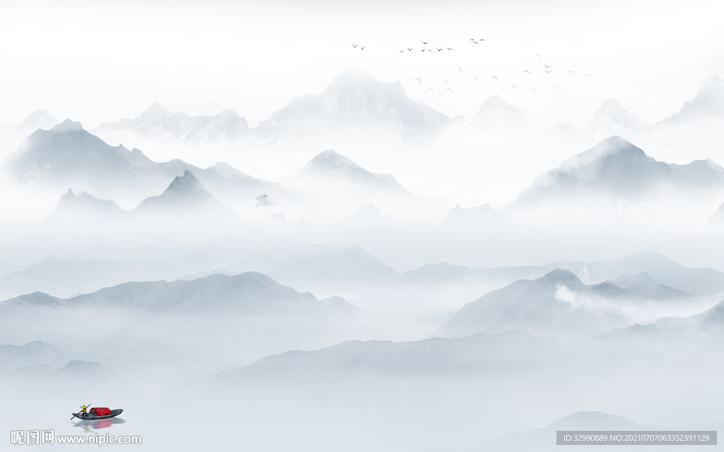 新中式山水无框画 TIF分层图