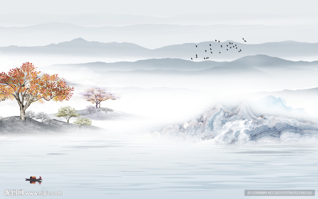 中国风山水无框画 TIF分层图