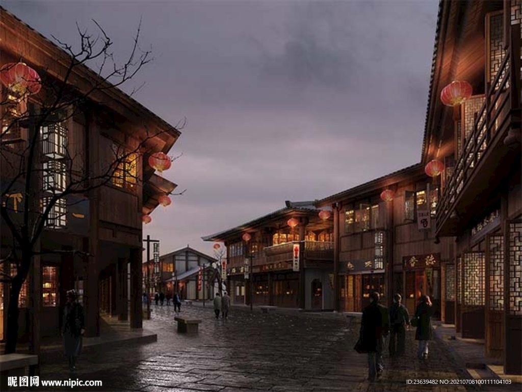 老街夜景效果图 