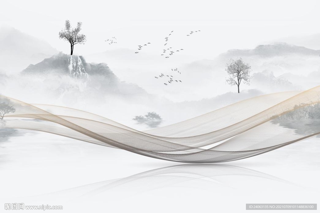 山水瀑布抽象烟雾江南春水