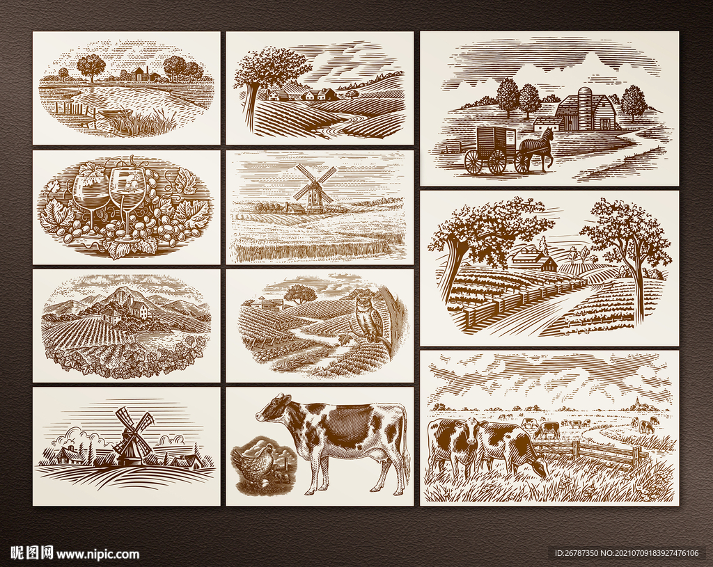 矢量手绘欧洲田园风光