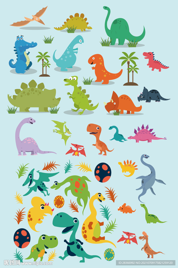 AI矢量简约创意卡通小恐龙