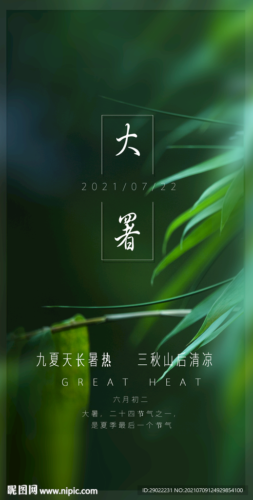 大暑清新绿意竹子背景海报