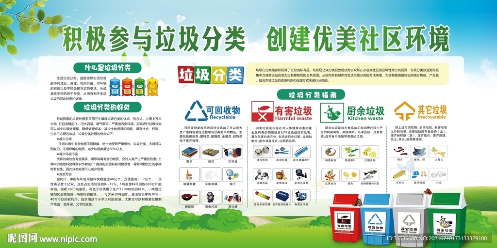 日常垃圾分类背景宣传栏展板海报