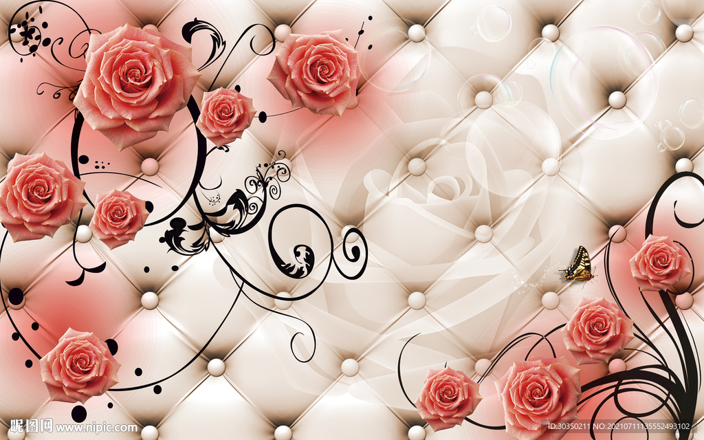 3D软包玫瑰花电视背景墙