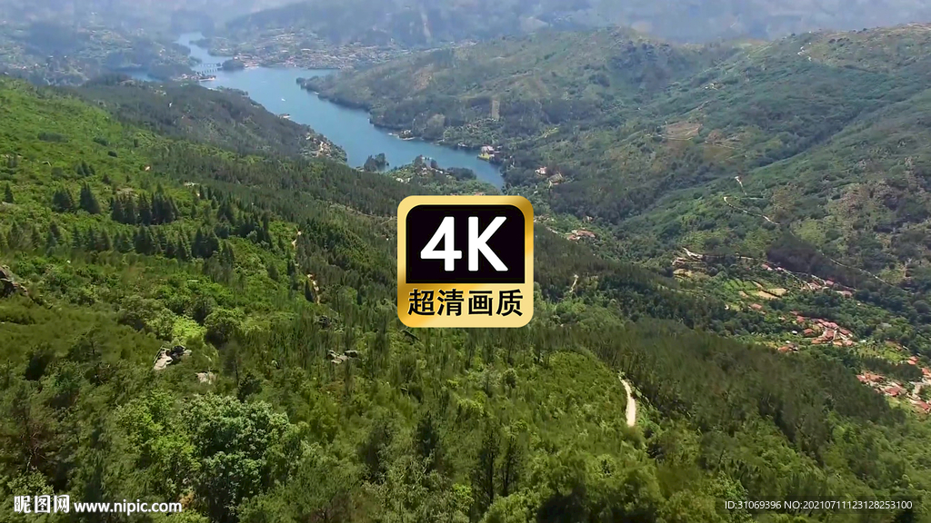 短视频素材航拍远山河流森林美景