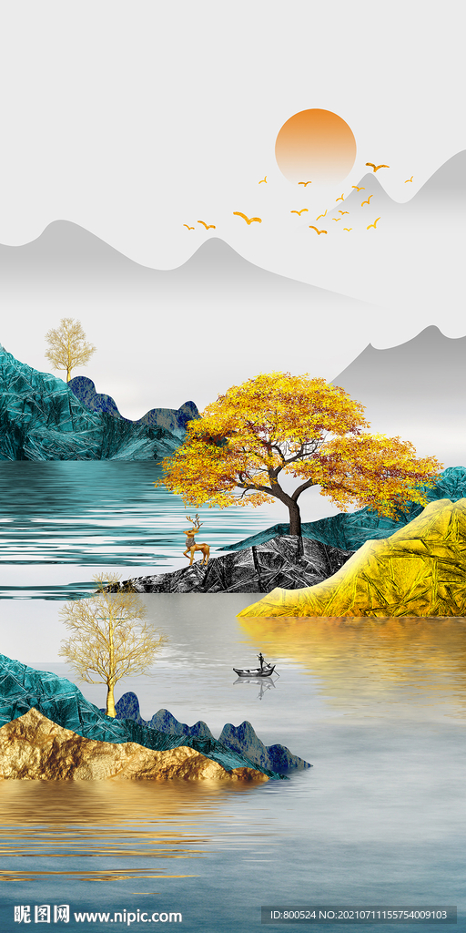 金色珐琅山水装饰画玄关