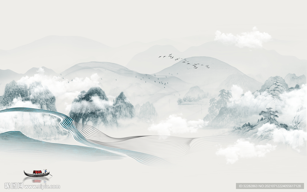 最新山水客厅背景 TIF分层