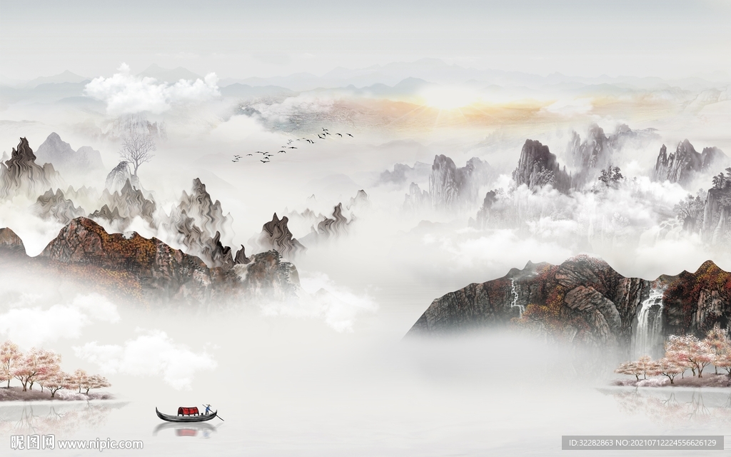 中国风山水客厅背景 TIF分层