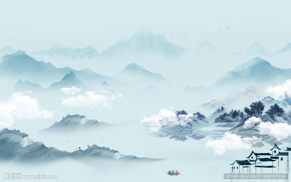 新品简约风山水画 tif分层