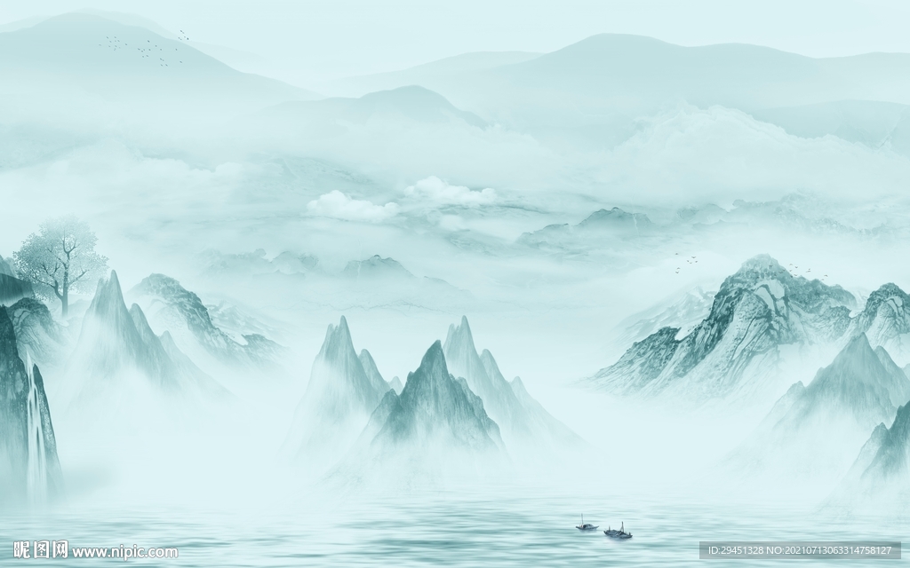 新品简约风山水画 tif分层