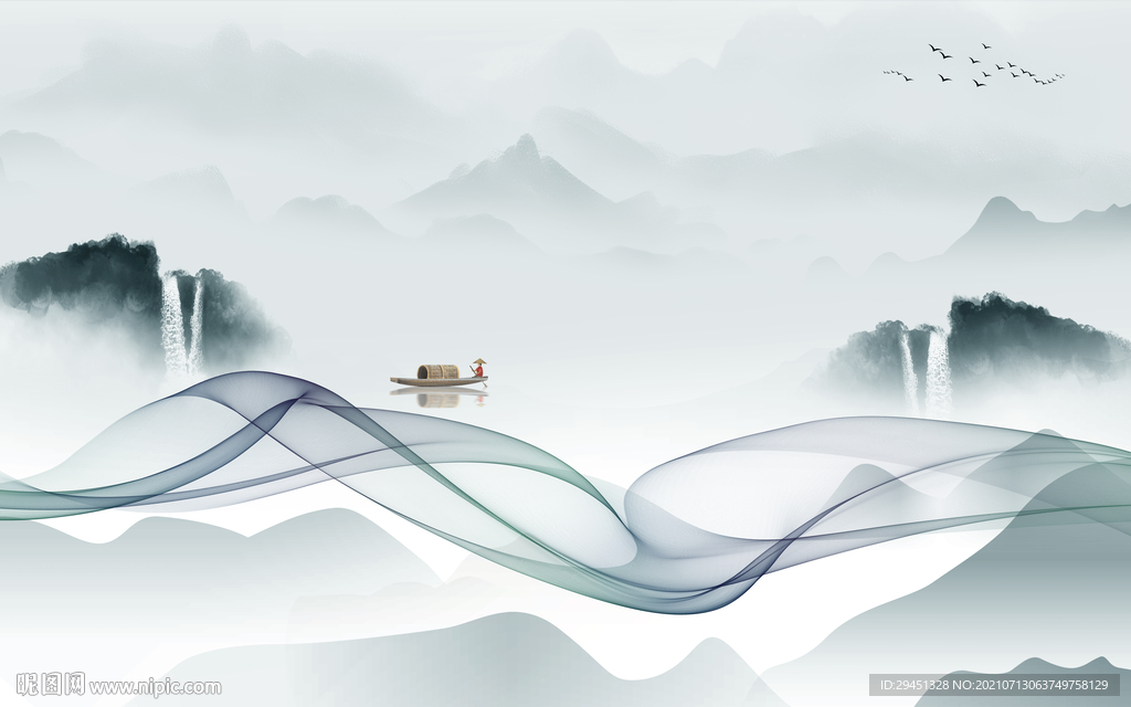 最新简约风山水画 tif分层