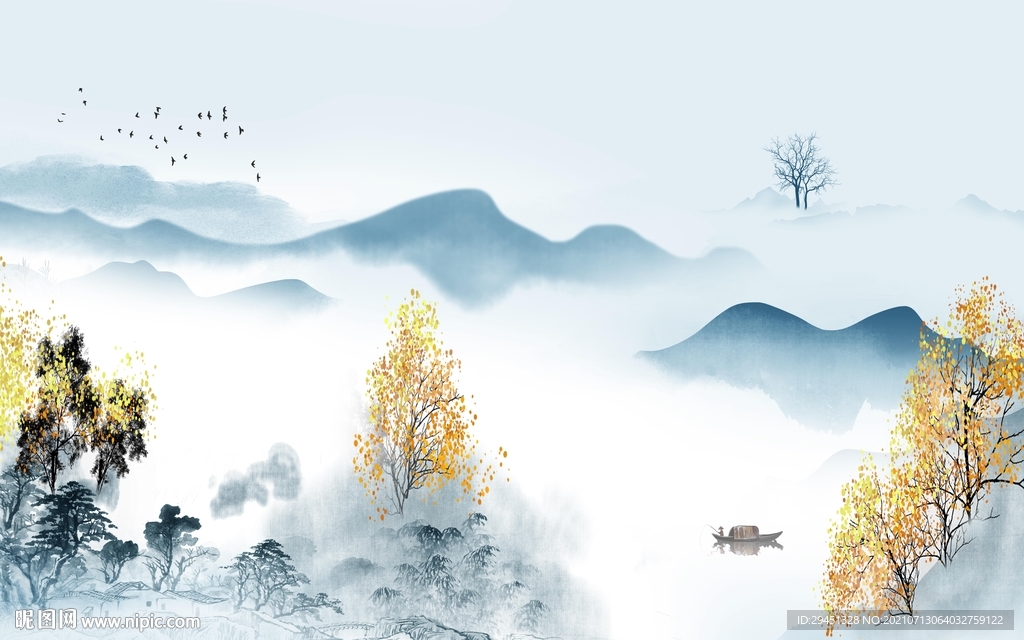 中式 简约风山水画 tif分层