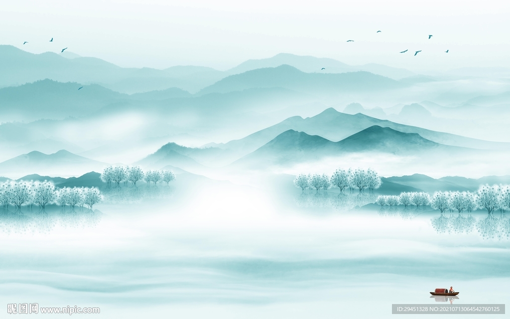 新中式简约风山水画 tif分层