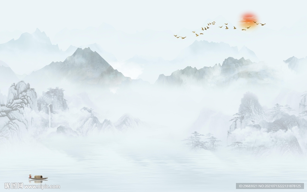 新款山水客厅墙画 tif文件