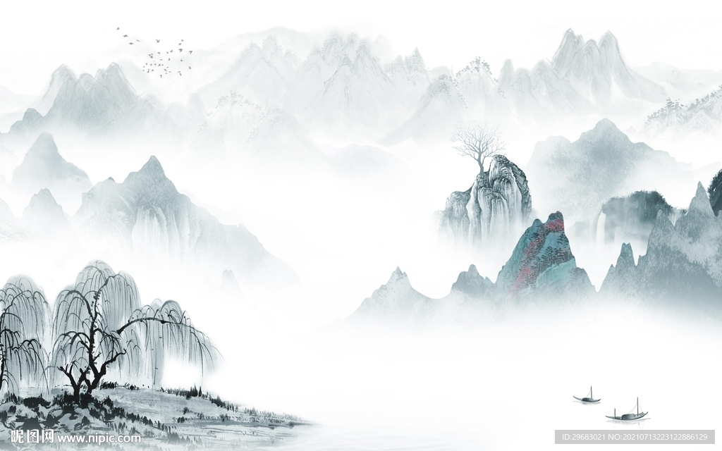 高档 山水客厅墙画 tif文件