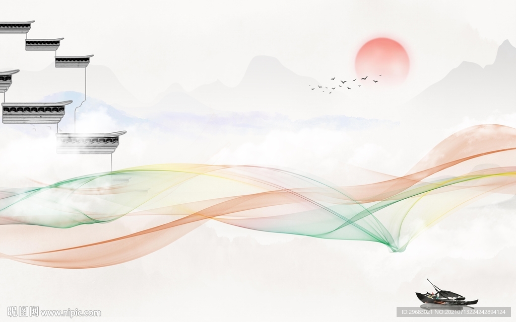 高清 山水客厅墙画 tif文件