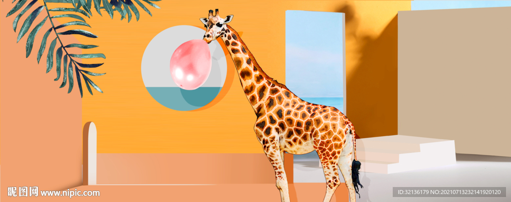 现代动物长颈鹿装饰画