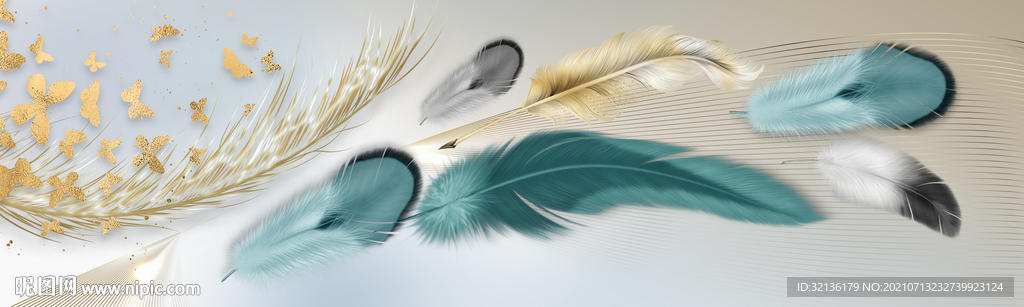现代轻奢抽象羽毛装饰画