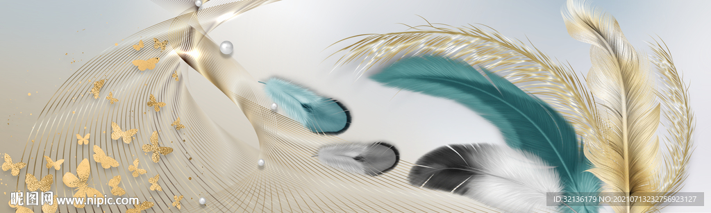 现代轻奢抽象羽毛装饰画