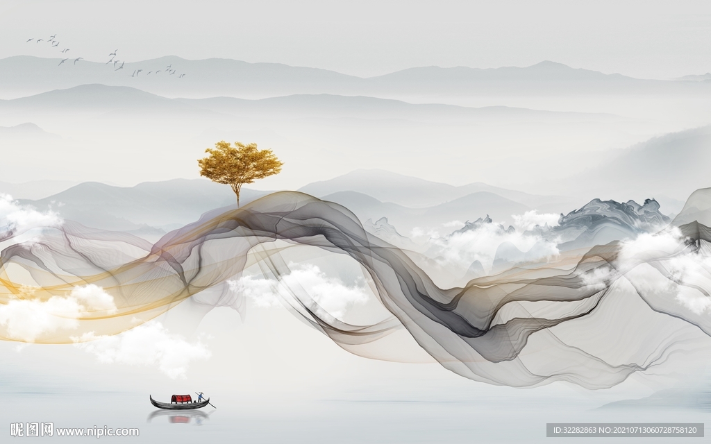 高端 山水客厅背景 TIF分层