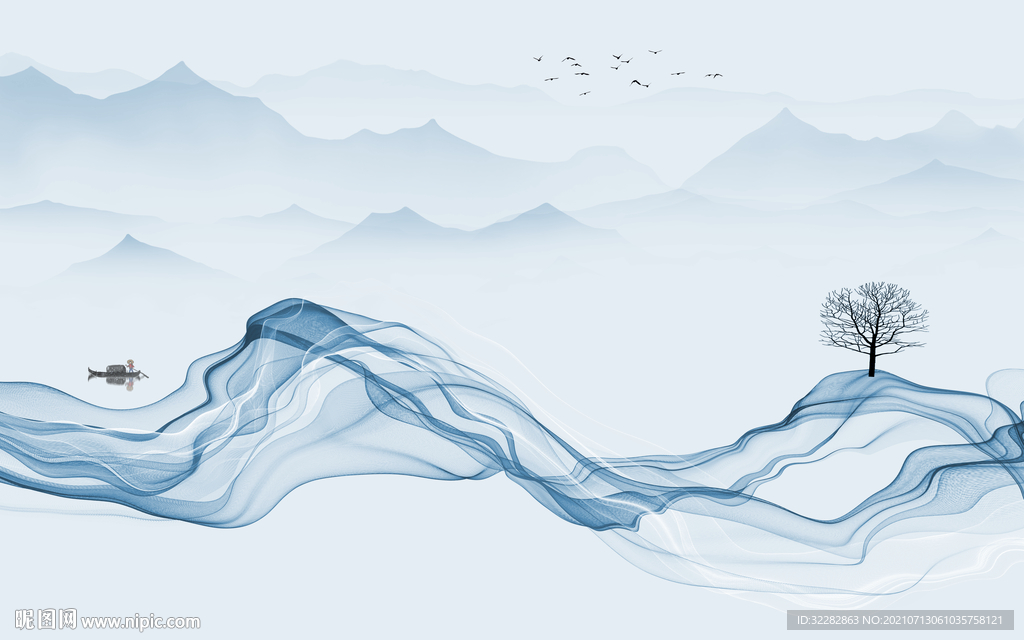 中式 山水客厅背景 TIF分层