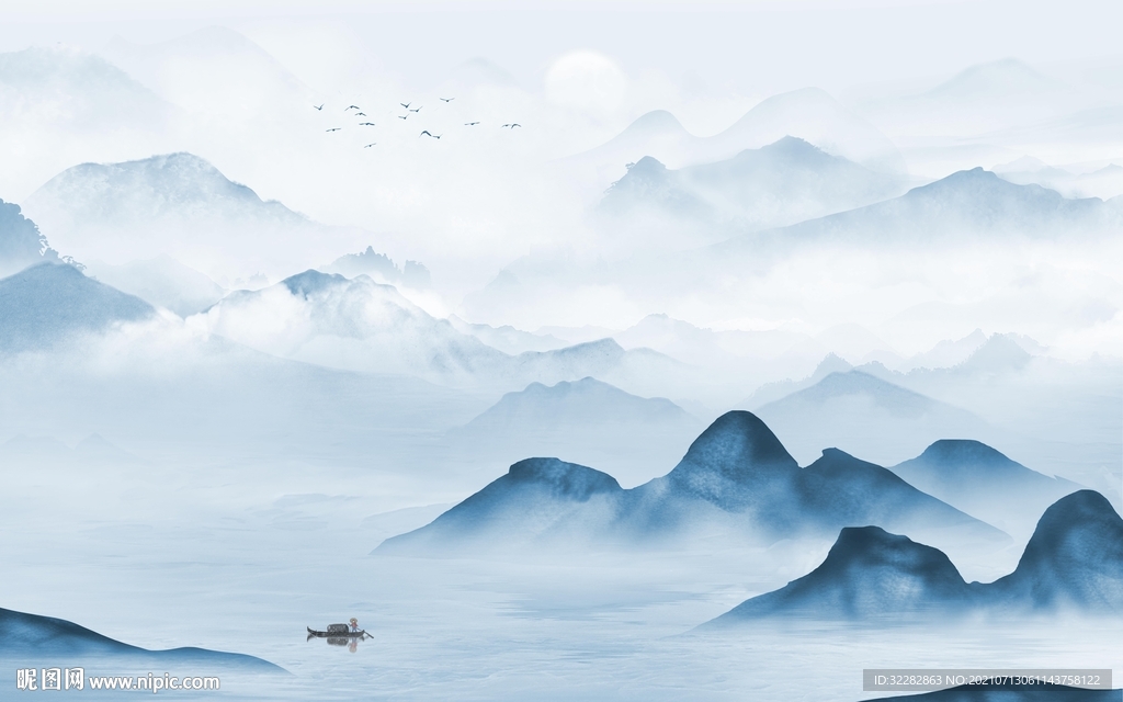 简约山水客厅背景 TIF分层