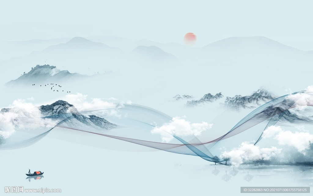 现代 山水客厅背景 TIF分层