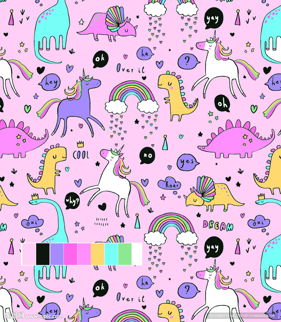 卡通 线条 恐龙 独角兽 点子