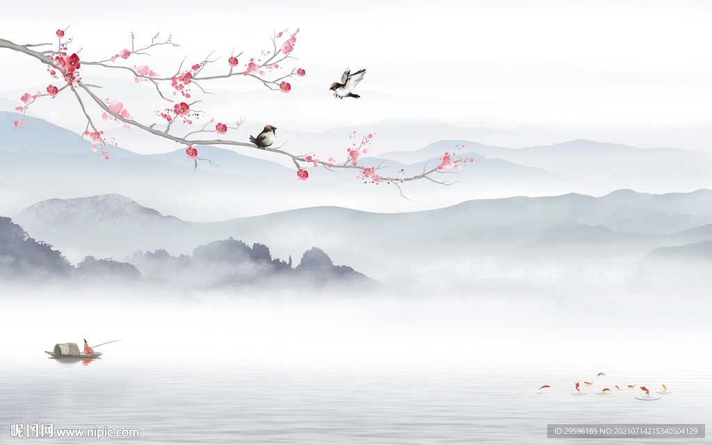 新款山水墙画 TIF文件分层