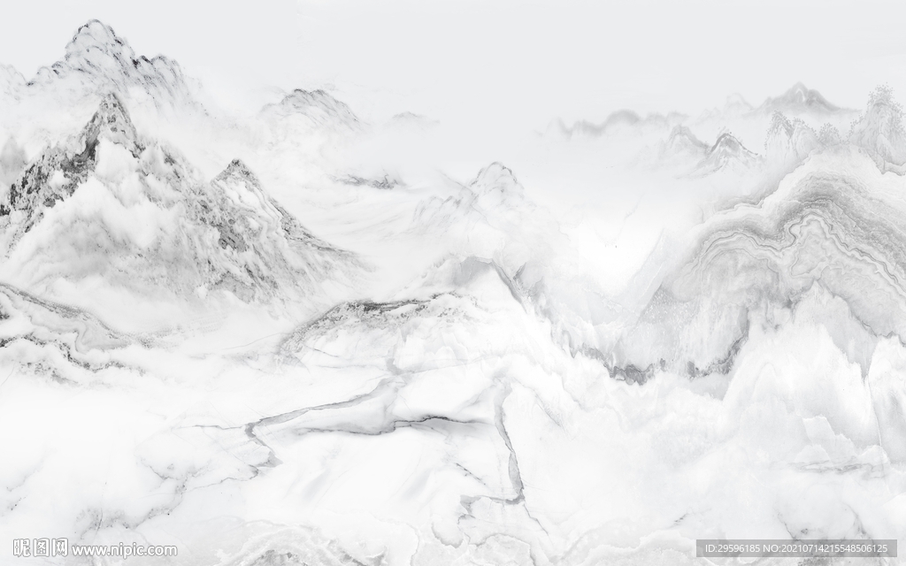 爵士白山水墙画 TIF文件分层