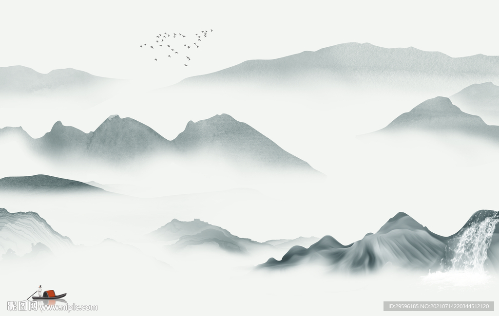 新中式山水墙画 TIF文件分层