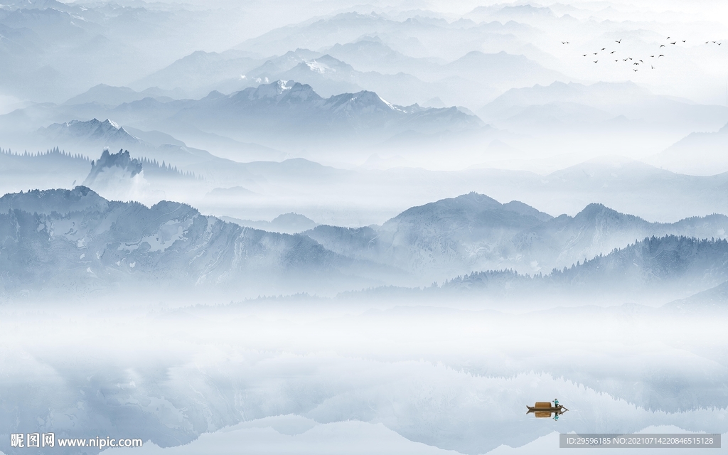 中国风山水墙画 TIF文件分层